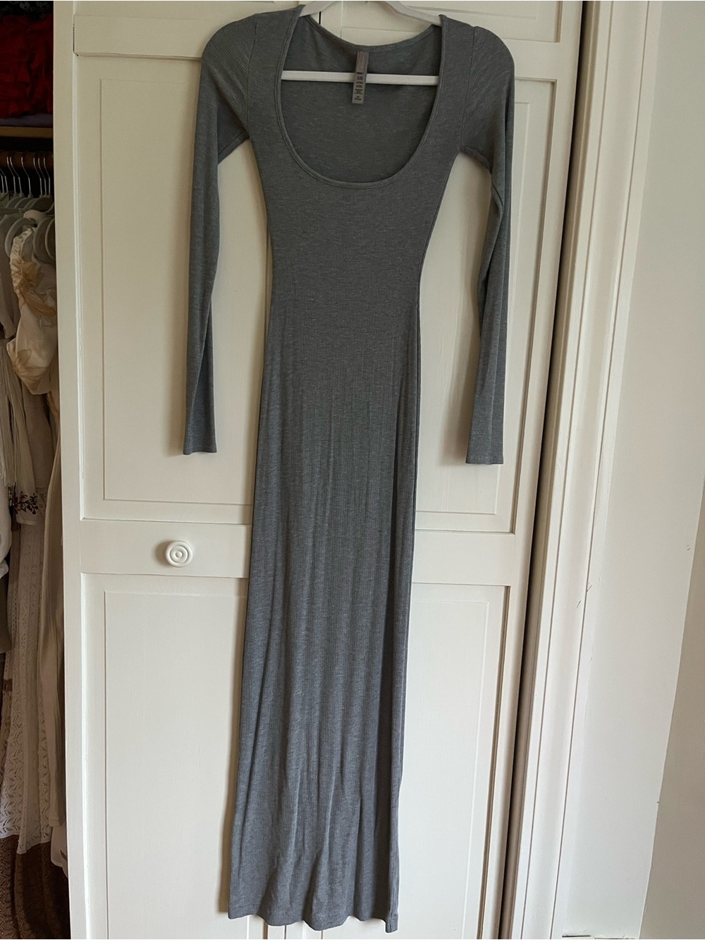 SKIMS Grey Long Sleeve Scoop Neck Maxi Dress